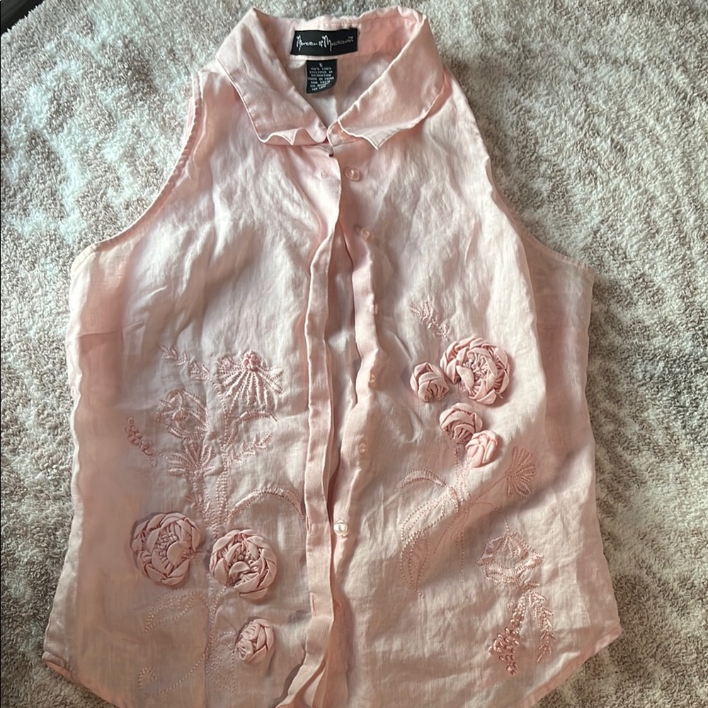 Mercer & Madison Pink Sleeveless Mandarin Collar Blouse